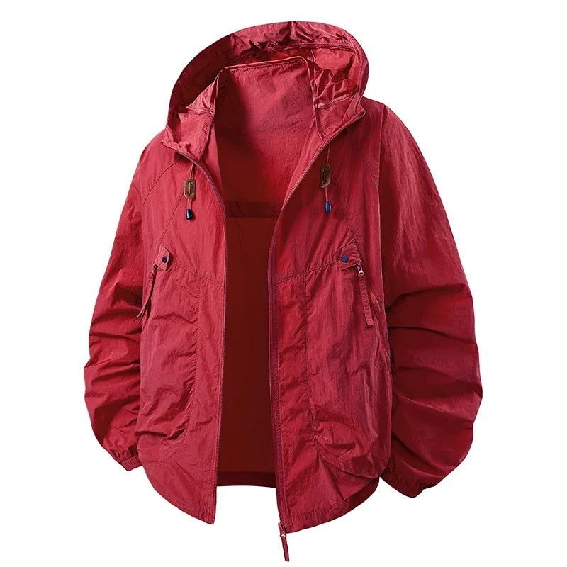 Hooded Long Sleeve Full Zip Outdoor Hiking Jacket with Pockets