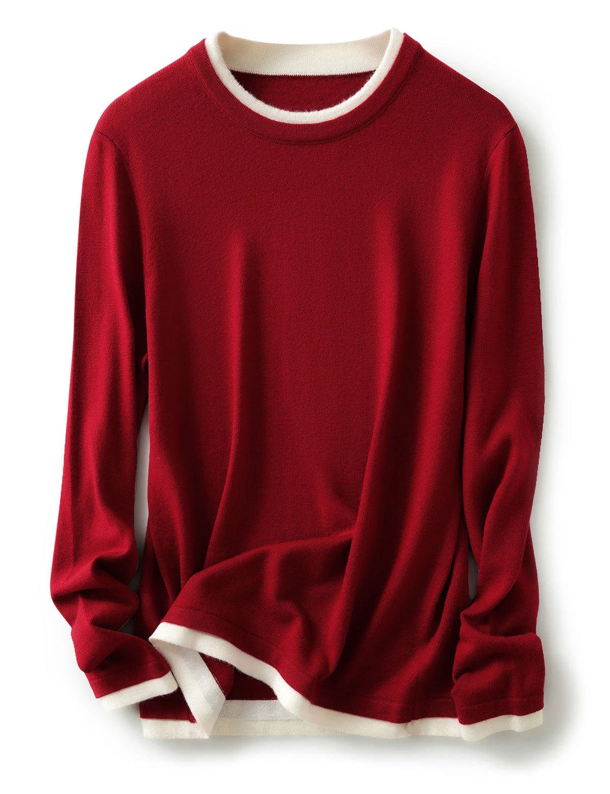 Women's Contrast Trim Crew Neck Sweater Casual Knit Layer