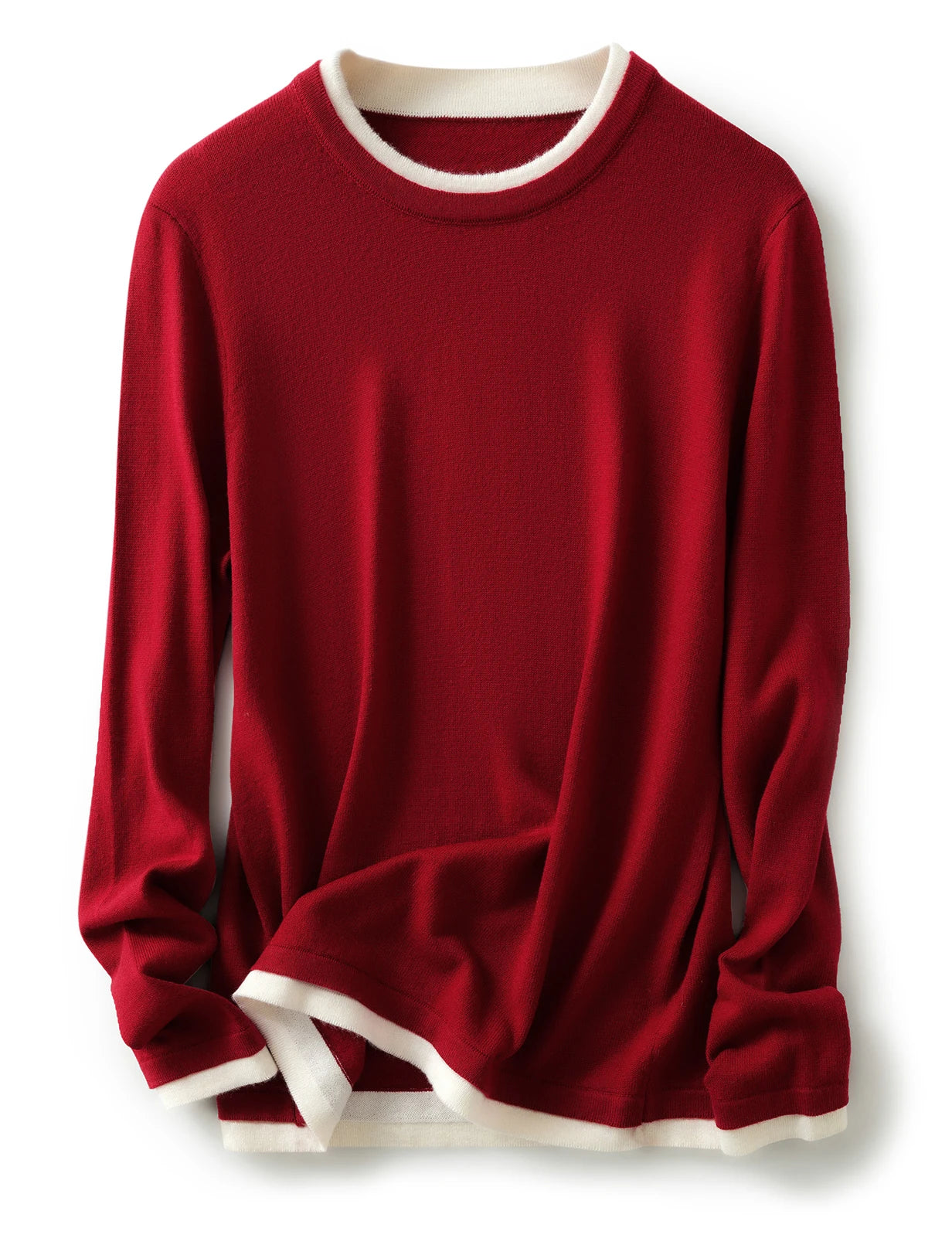 Women's Contrast Trim Crew Neck Sweater Casual Knit Layer