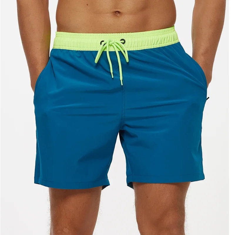 Men's Swim Shorts with Elastic Waist and Zipper Pockets for Beach and Pool Wear
