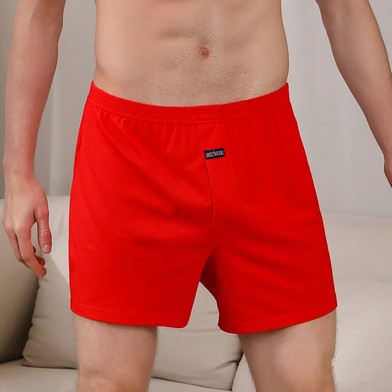 Men's Solid Button Detail Elastic Waist Boxer Style Sleep Shorts