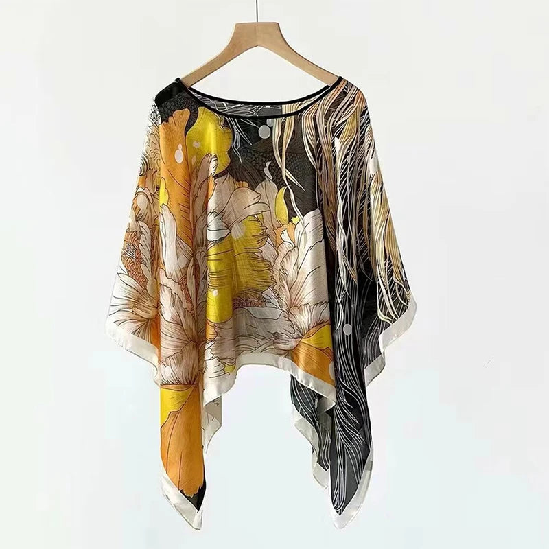 Printed Sheer Beach Poncho for Layering over Outfits