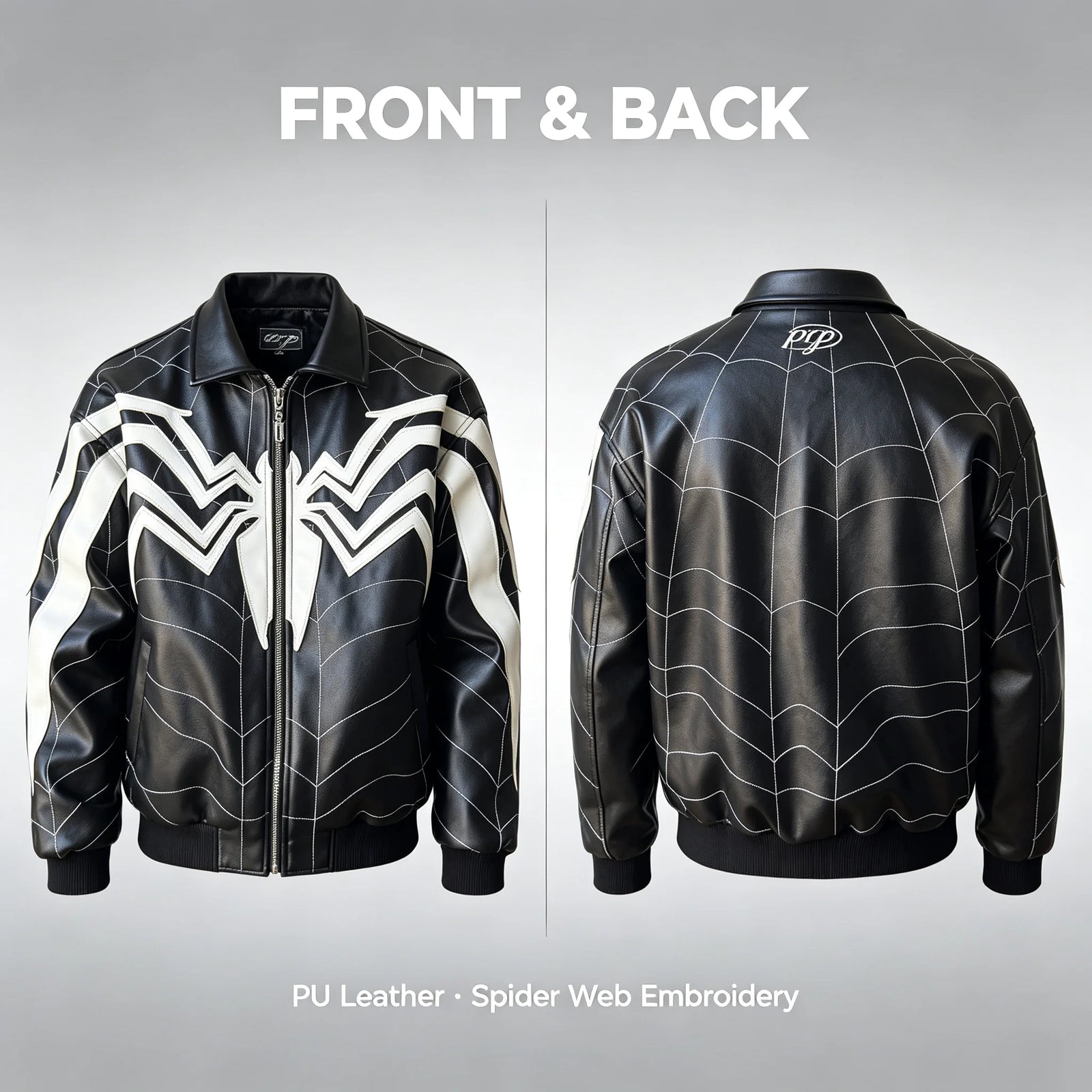 Spiderweb Graphic Long Sleeve Casual Front Closure Streetwear Jacket