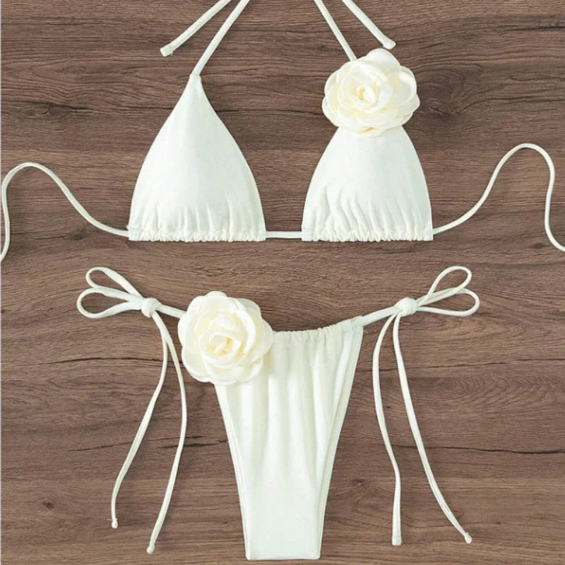 Flower Detail Halter Bikini