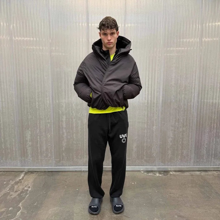 Hooded Cropped Puffer Jacket with Long Sleeves and Front Zip
