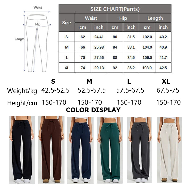 Women's Drawstring Waist Nylon Blend Wide Leg Pants for Yoga Practice