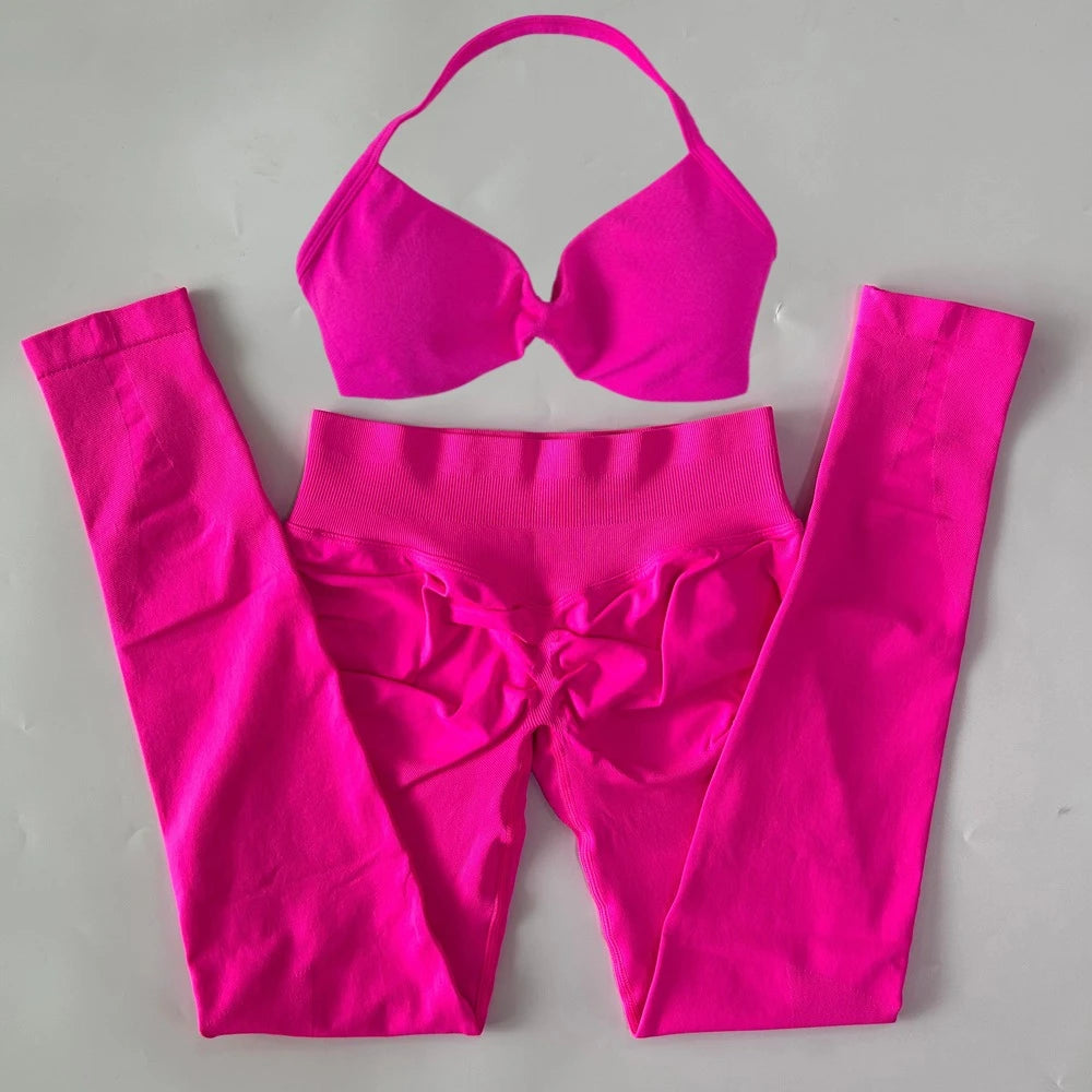 Women's Strappy Bra And Leggings Yoga Set For Workout Outfits