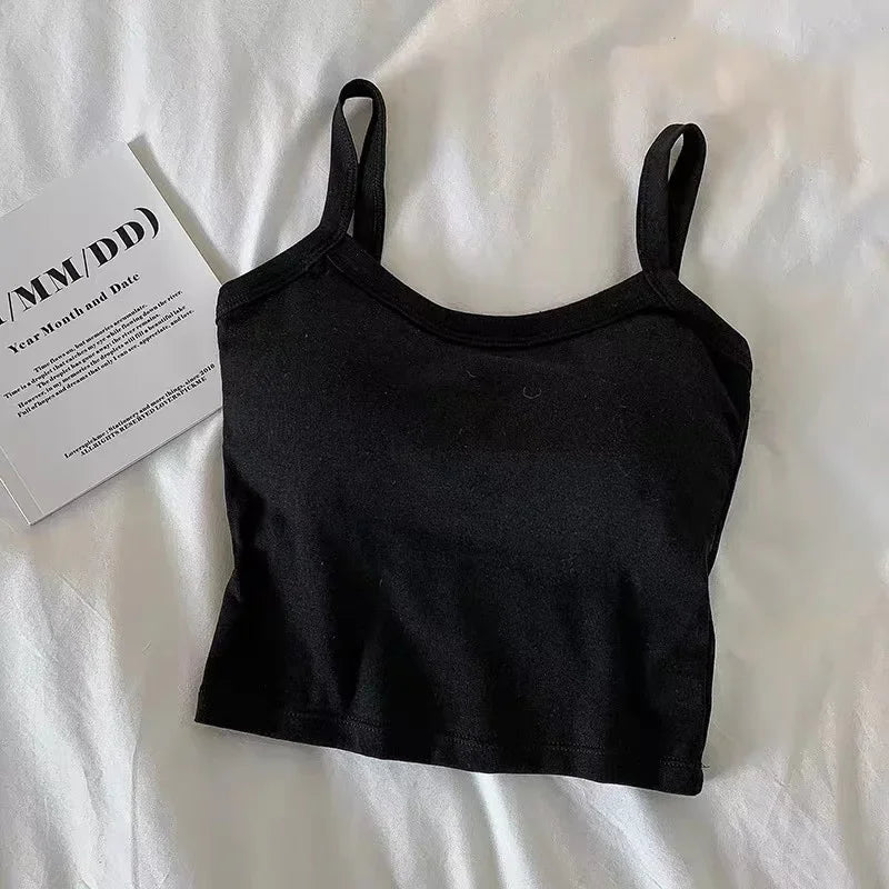 Women's Crop Top with Scoop Neckline, Wide Shoulder Straps, and Cropped Length
