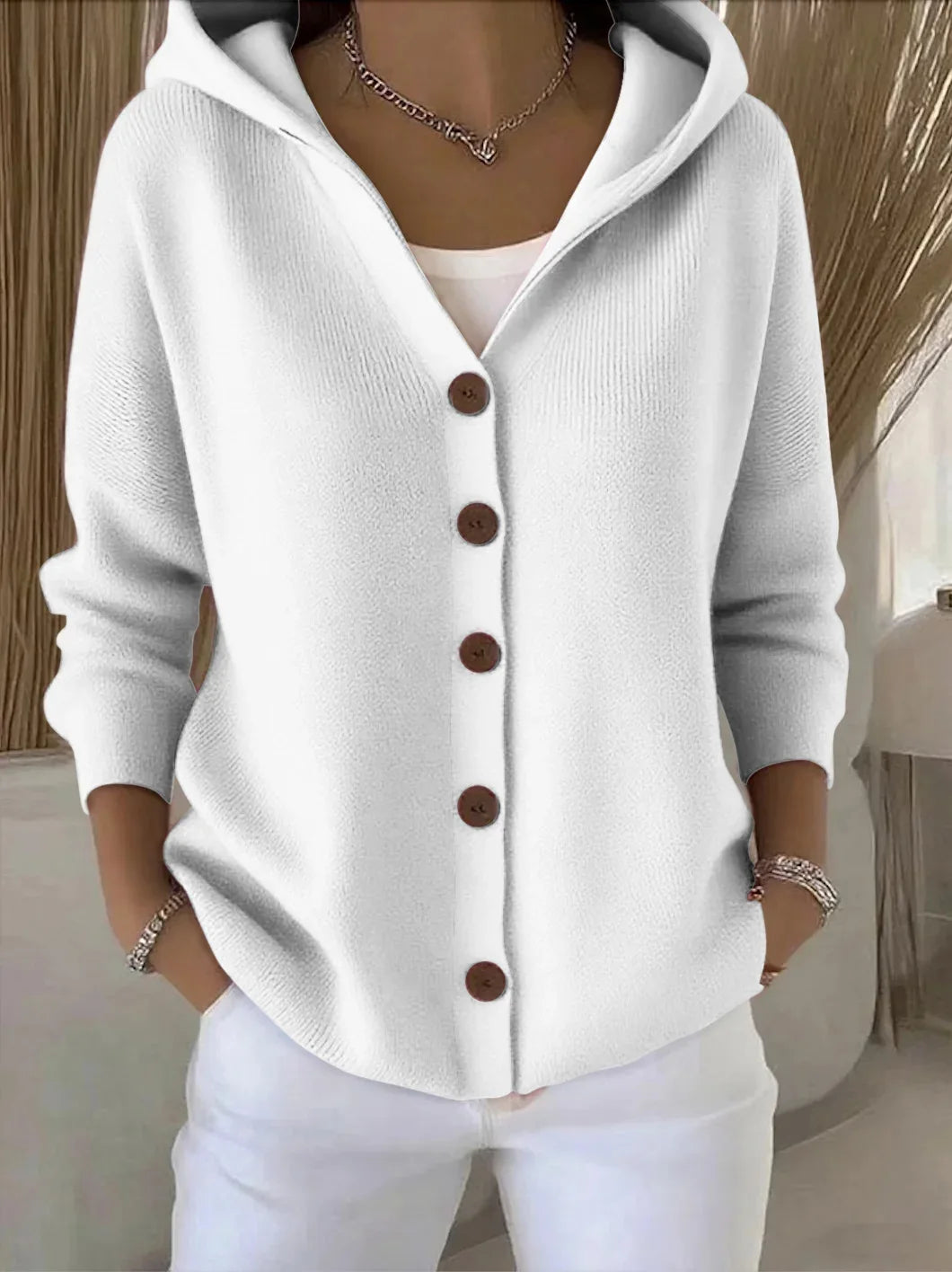 Women's Hooded Button Front Cardigan Casual Knit Layer