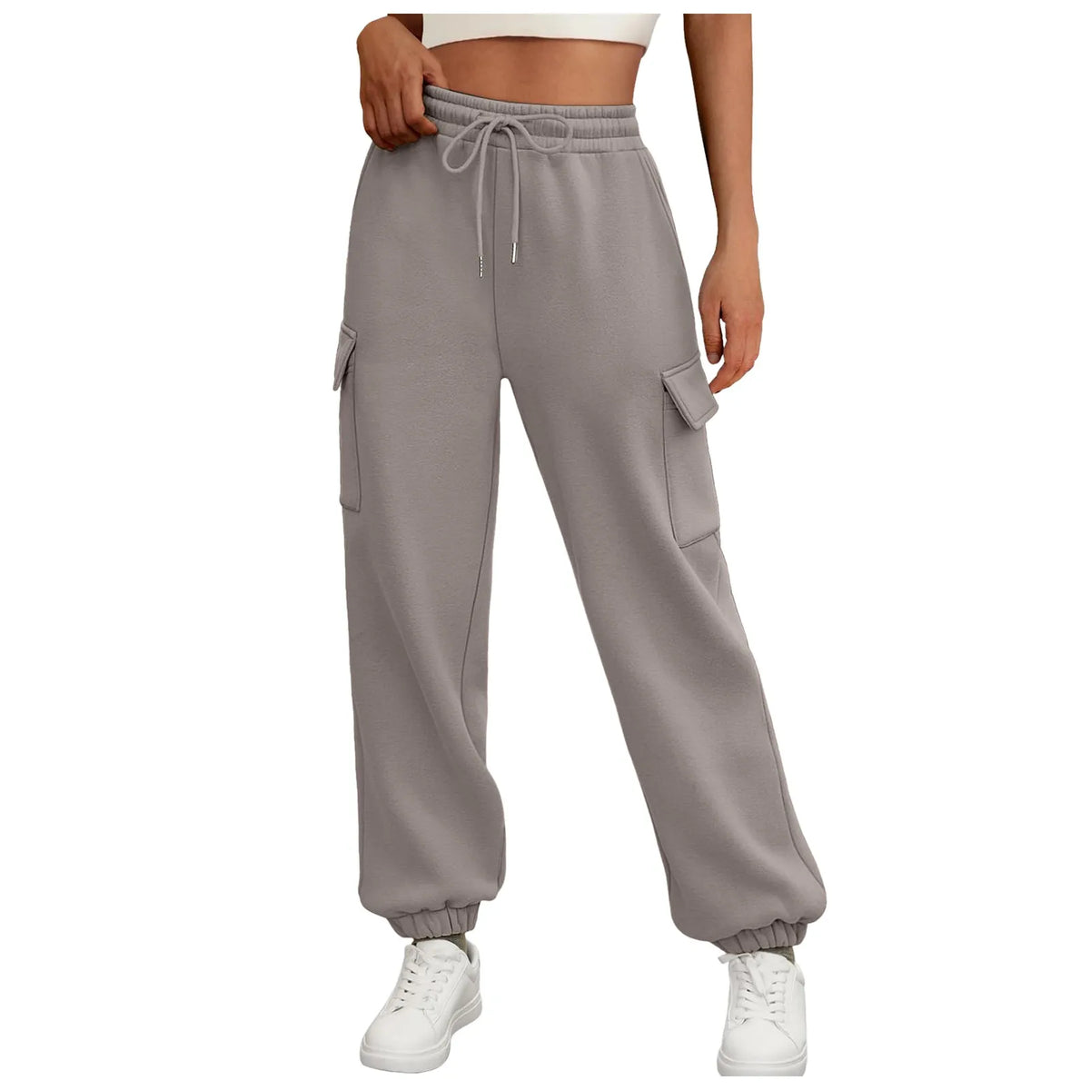 Women's Cargo Joggers with Drawstring Waist and Fleece Lined Design