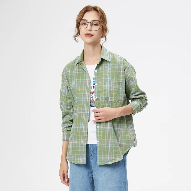Women's Checked Collared Long Sleeve Shirt