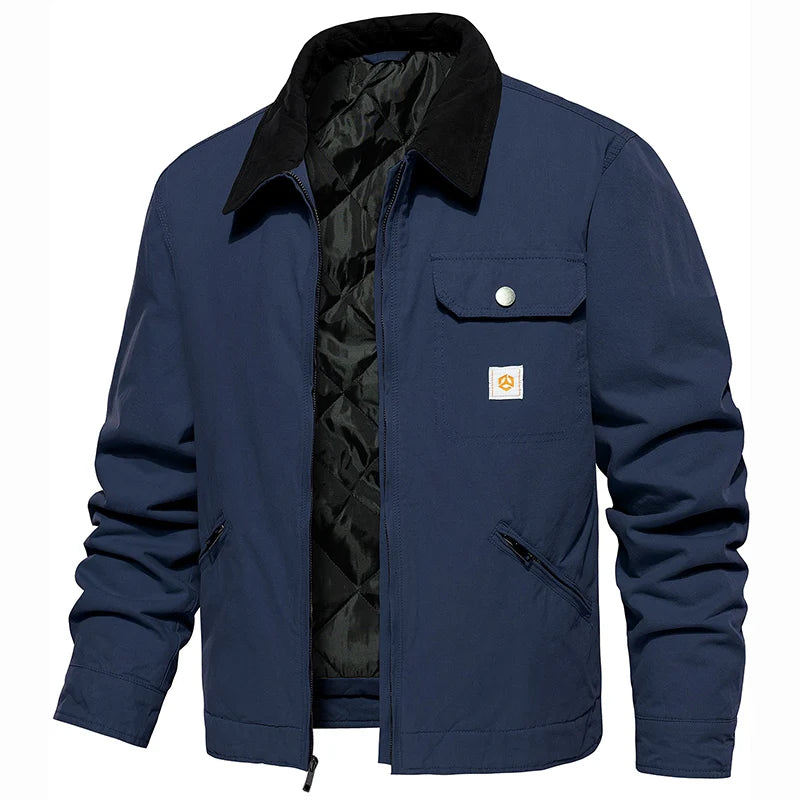 Men's Winter Cotton Jacket Warm Quilted Padded Lined Cargo Work Jacket Regular Fit Casual Lapel Trucker Coat