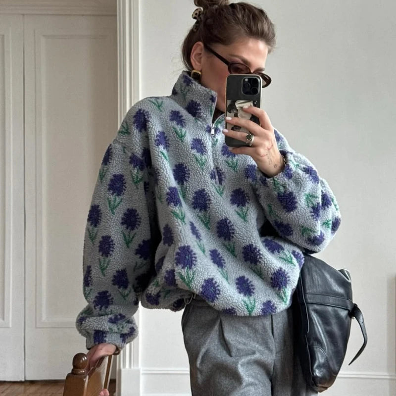 Floral Long Sleeve Pullover Casual Sweatshirt for Layering