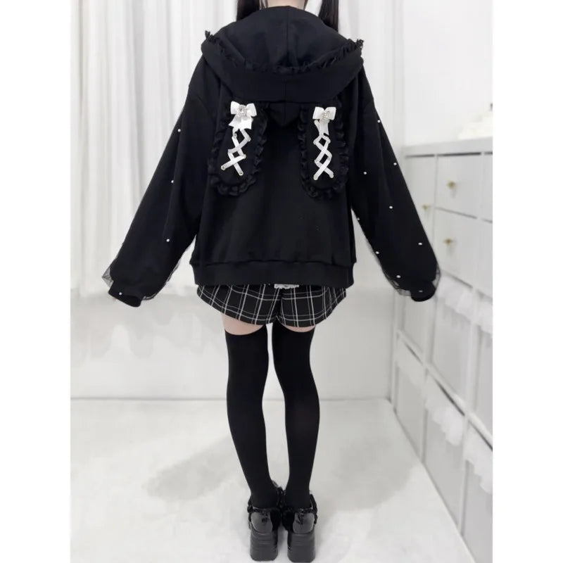 Rabbit Ear Long Sleeve Full Zip Casual Hoodie