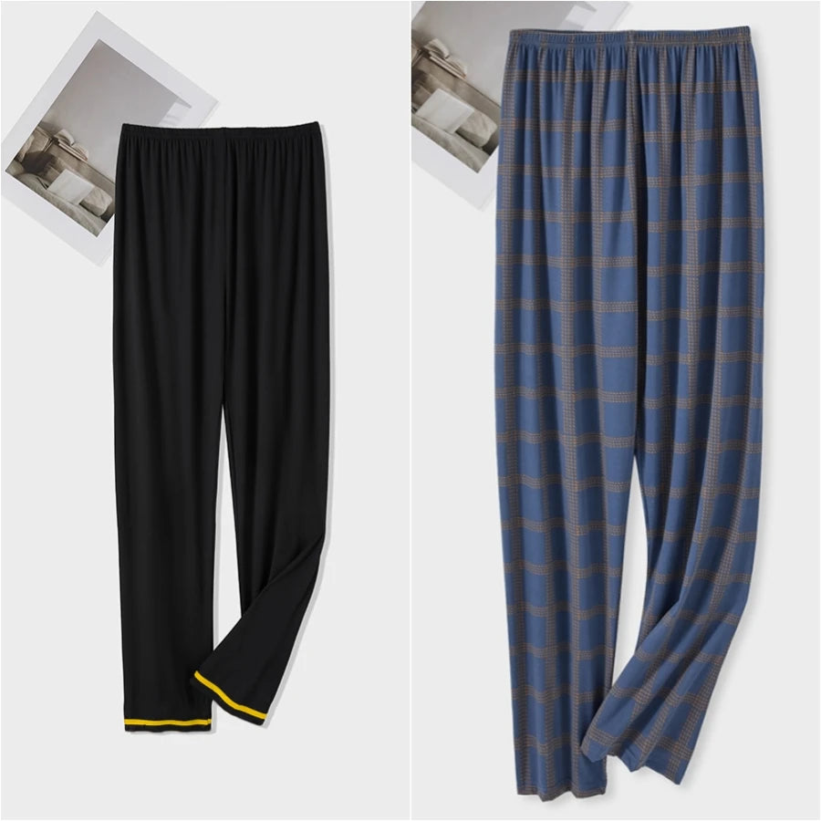 Men's Printed Elastic Waist Long Pajama Pants with Style Options