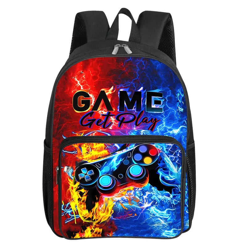 Children's Gamepad Print Backpack with Front Pocket and Twin Shoulder Straps