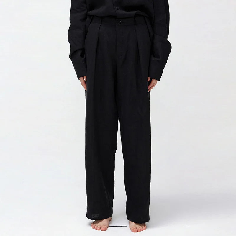 Women's Linen Loose Wide-Leg Full-Length Pants with Button Fly for Casual Outfits