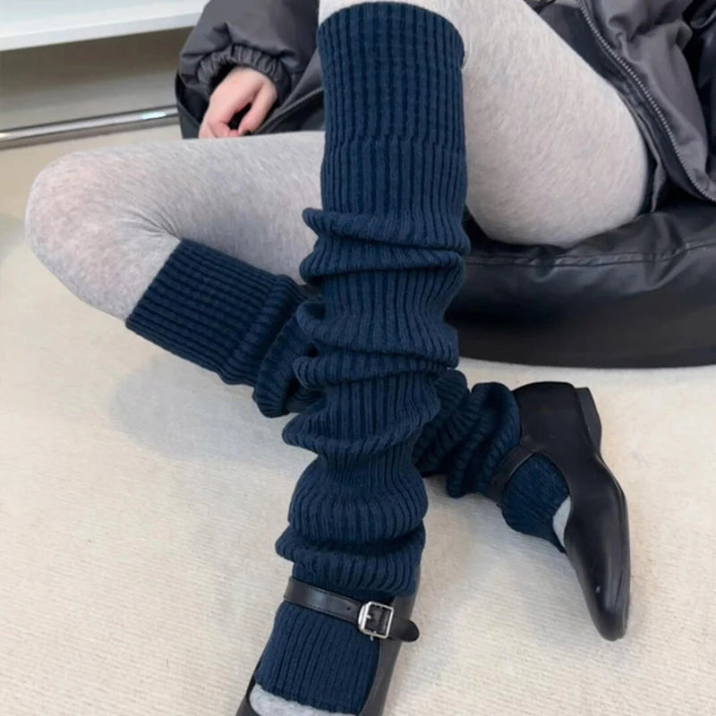 Solid Ribbed Leg Warmers with Slouchy Long Tube Shape