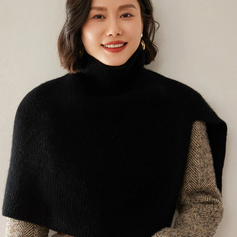 Short Turtleneck Ribbed Poncho for Layering over Outfits