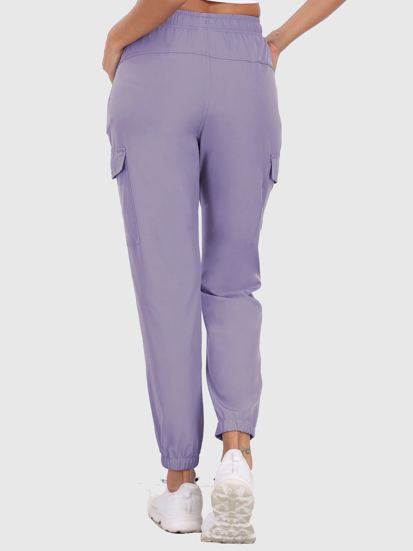 Women's Hiking Cargo Pants with Elastic Waist and Zip Pocket Details