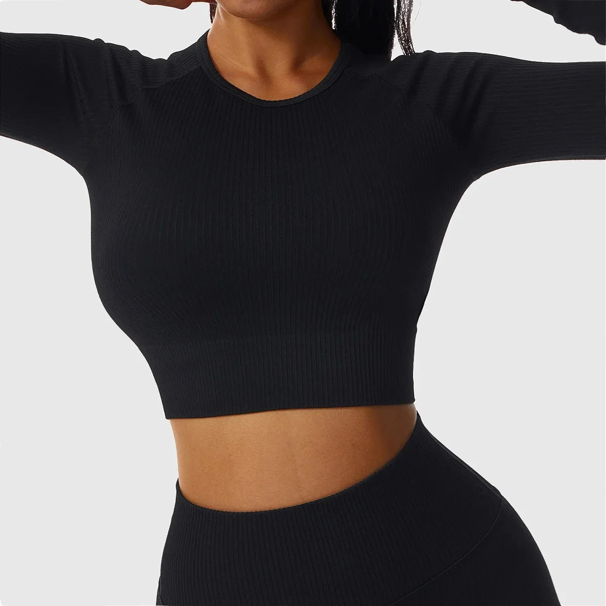 Women's Contrast-Stripe Long-Sleeve Workout Crop Top
