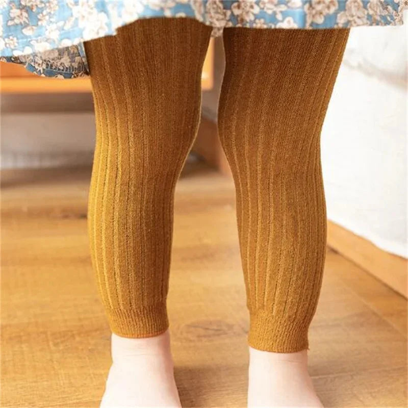 Children's Solid Ribbed Leggings with Full Length Footless Shape