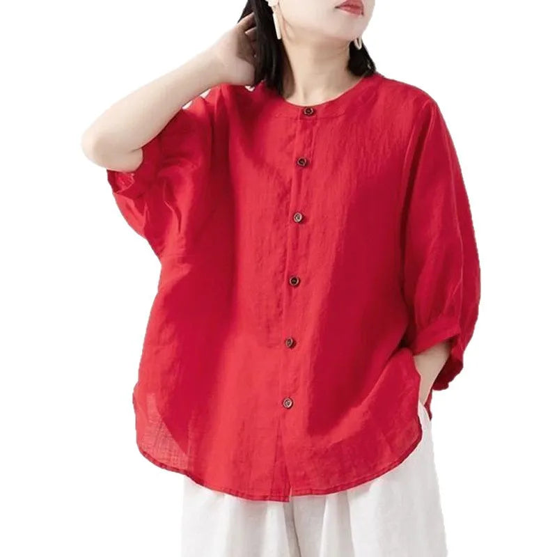 Women's Stand Collar Gathered Sleeve Loose Shirt