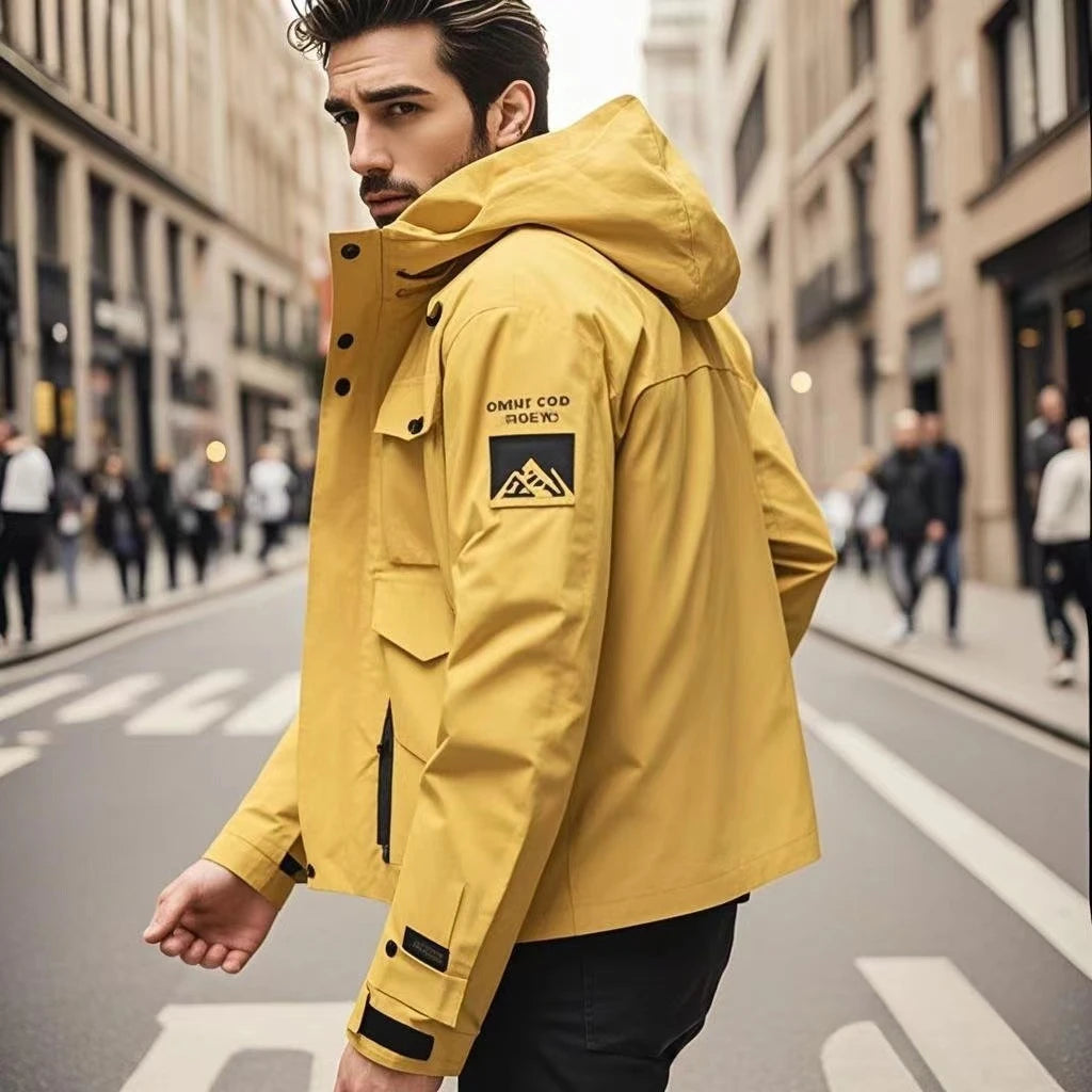 Hooded Long Sleeve Full Zip Outdoor Hiking Jacket with Pockets
