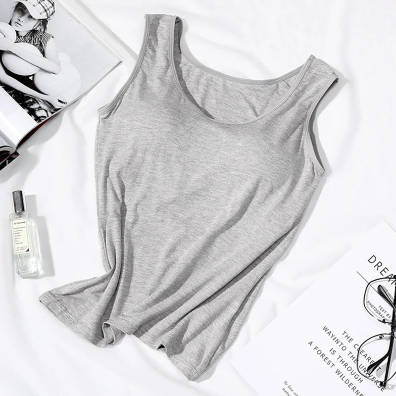 Women's Sleeveless Tank Top with Scoop Neckline and a Built-In Bra