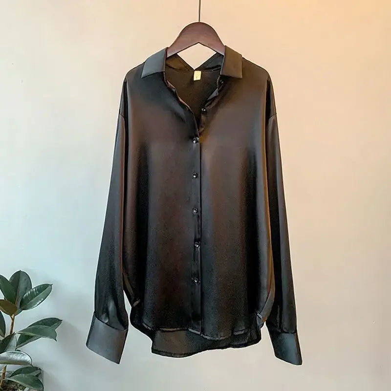 Women's Satin Look Long Sleeve Button Front Shirt