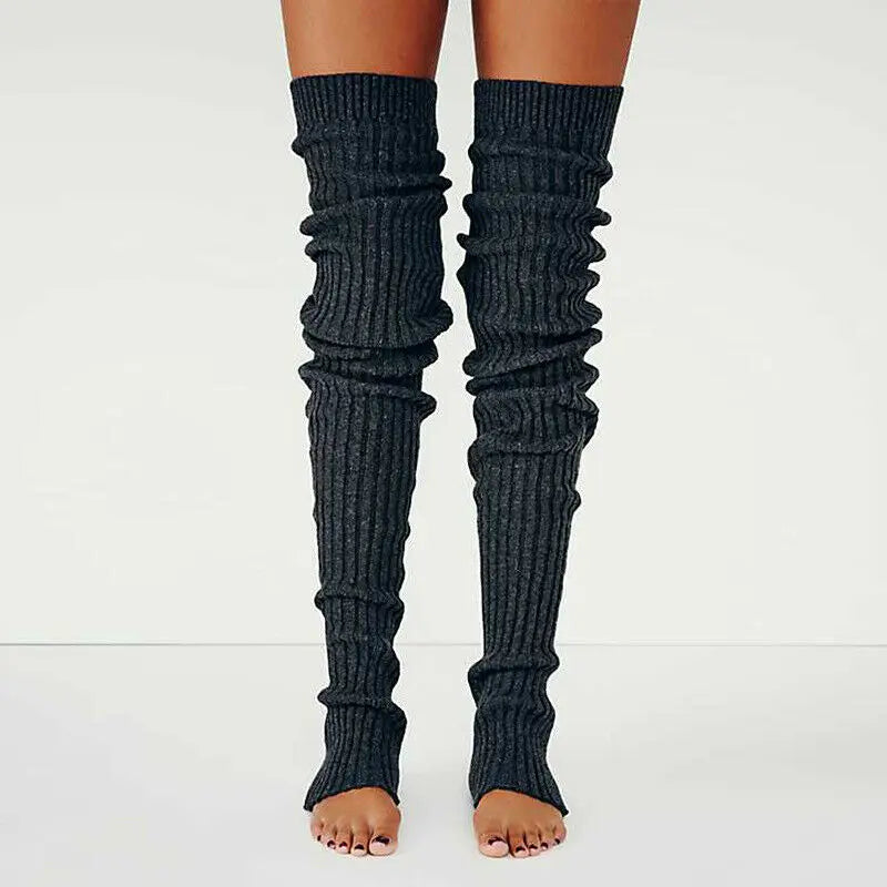 Solid Long Ribbed Leg Warmers with Open Foot Shape