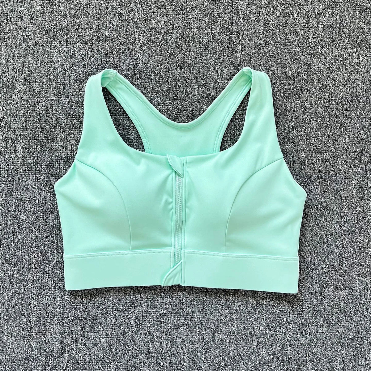 Women's Front Zip Keyhole Back Sports Bra