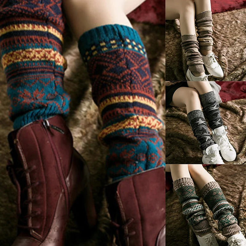Patterned Knit Leg Warmers with Foldable Ribbed Cuffs