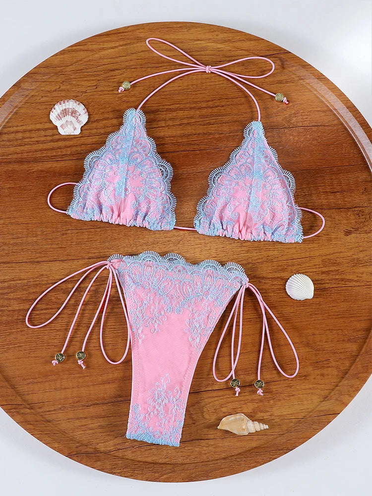 Lace Detail Triangle Bikini