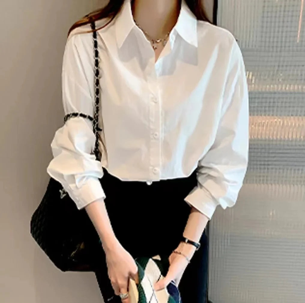 Women's Collared Long Sleeve Button Front Shirt