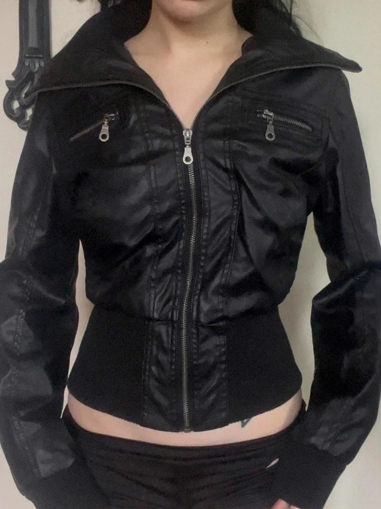 Women's Cropped Zip Front Biker Jacket for Layered Outfits