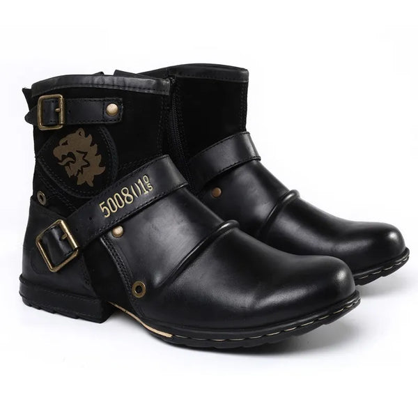 WInter Fashion Men's Shoes Boots Warm Leather Vintage Motorcycle Male Boots Riding Retro 2023 Metal Style Zippers Men's Shoes