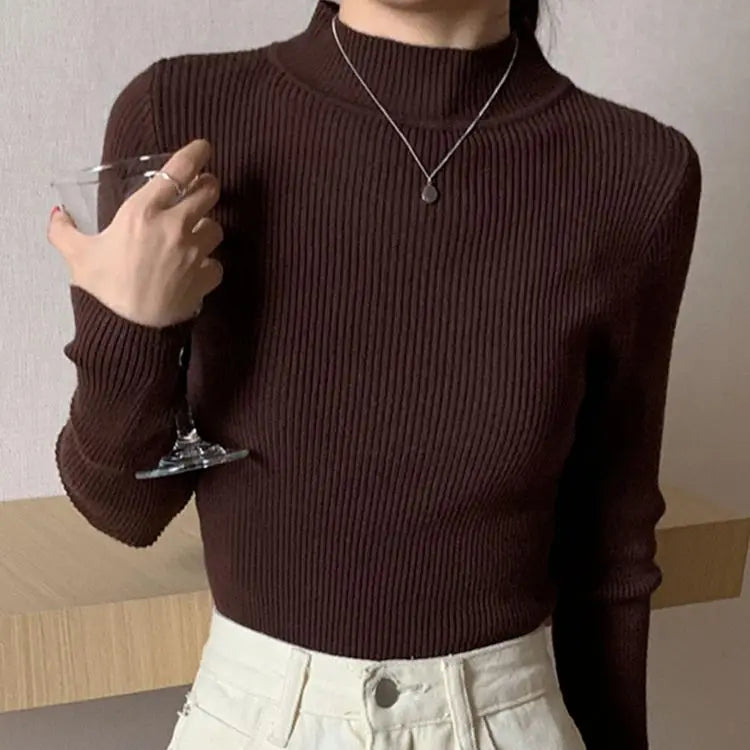 Women's Mock Neck Fitted Long Sleeve Sweater Casual Knit Layer