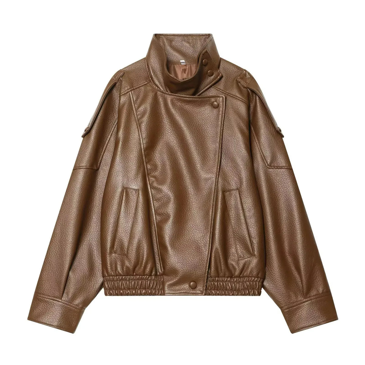 Women's Faux-Leather Stand-Collar Zip-Front Jacket