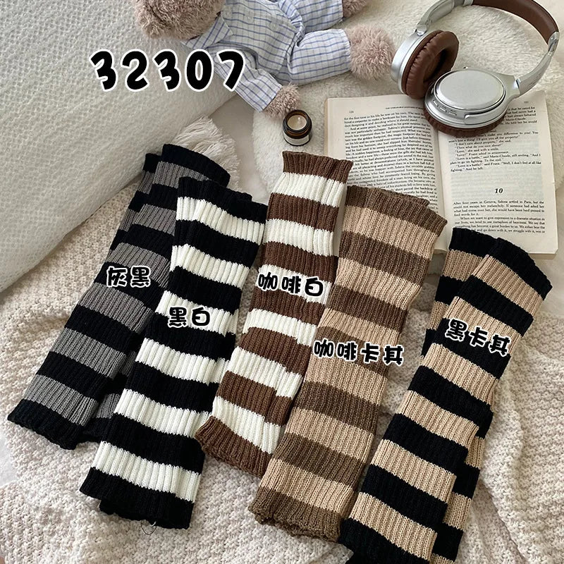 Striped Knit Calf Leg Warmers with Slouchy Shape
