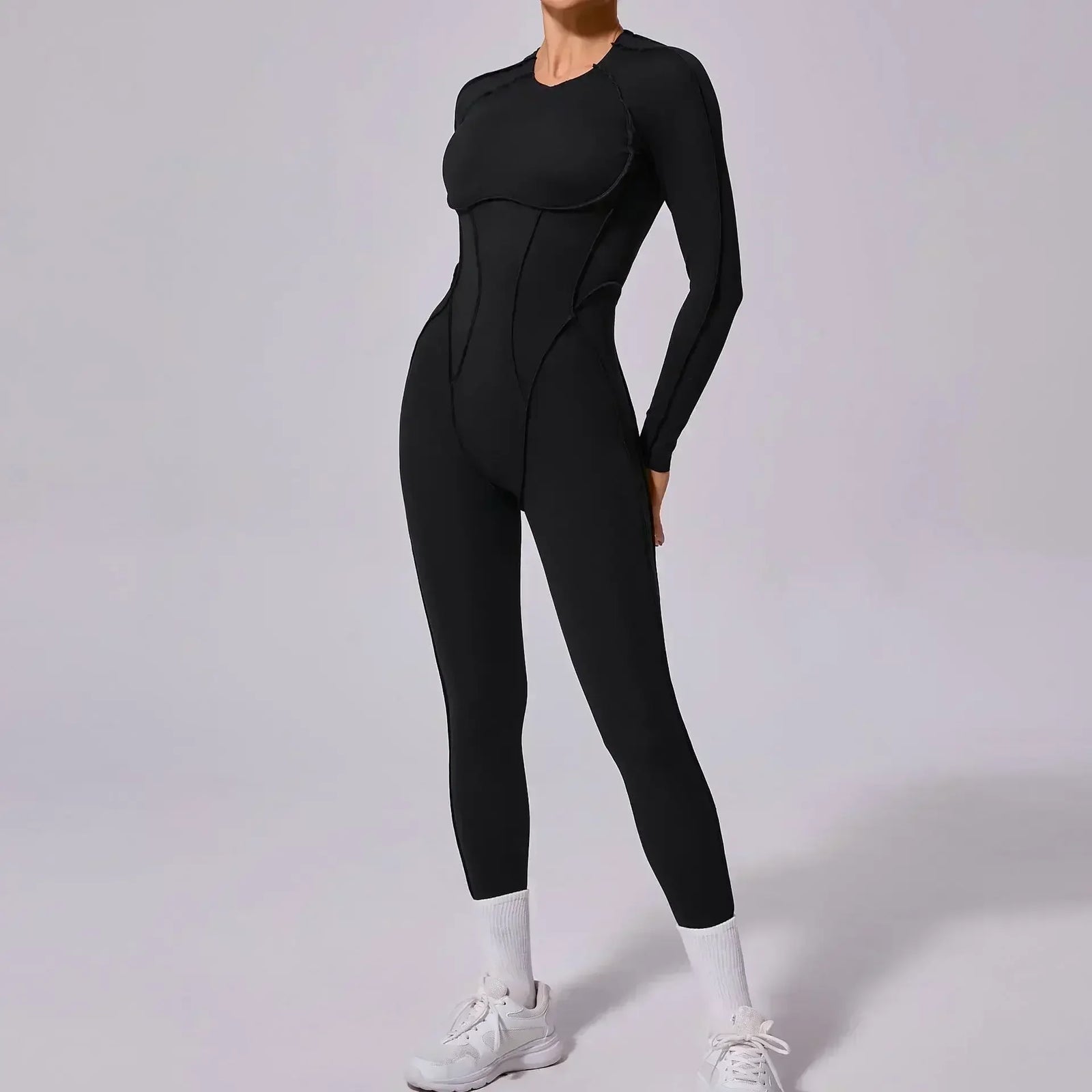 Women's Contour Seam Nylon Blend Workout One Piece in Multiple Sleeve Styles