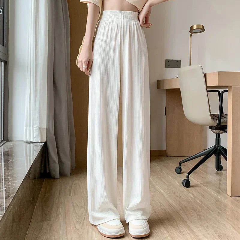 Women's High-Waist Pleated Wide-Leg Elastic-Waist Summer Pants