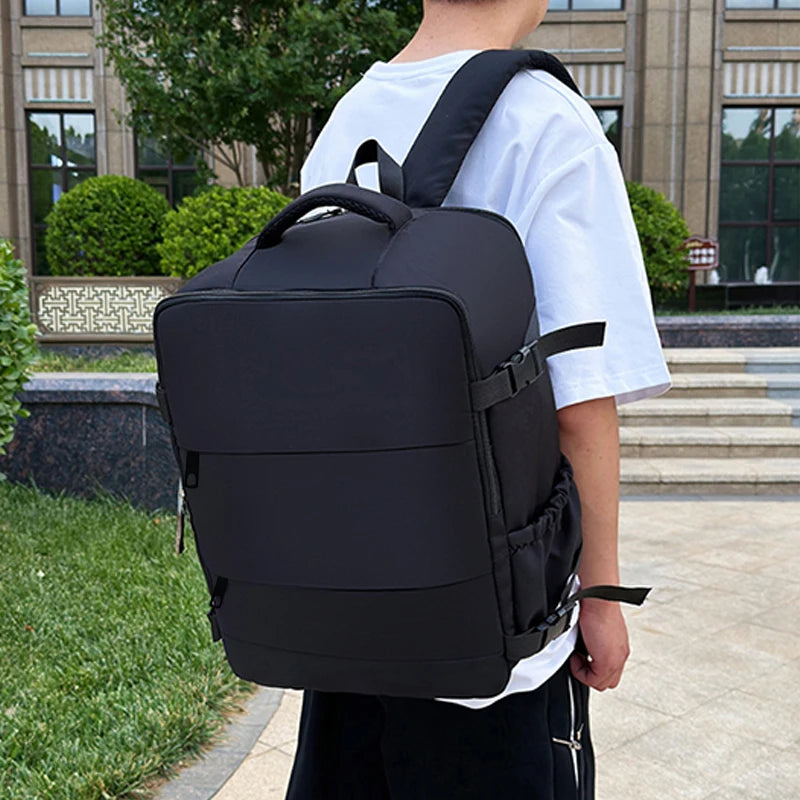 Solid Travel Backpack with Front Opening and Multiple Pockets