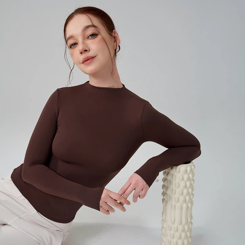 Women's Fitted Mock Neck Long Sleeve T-shirt For Workout Outfits