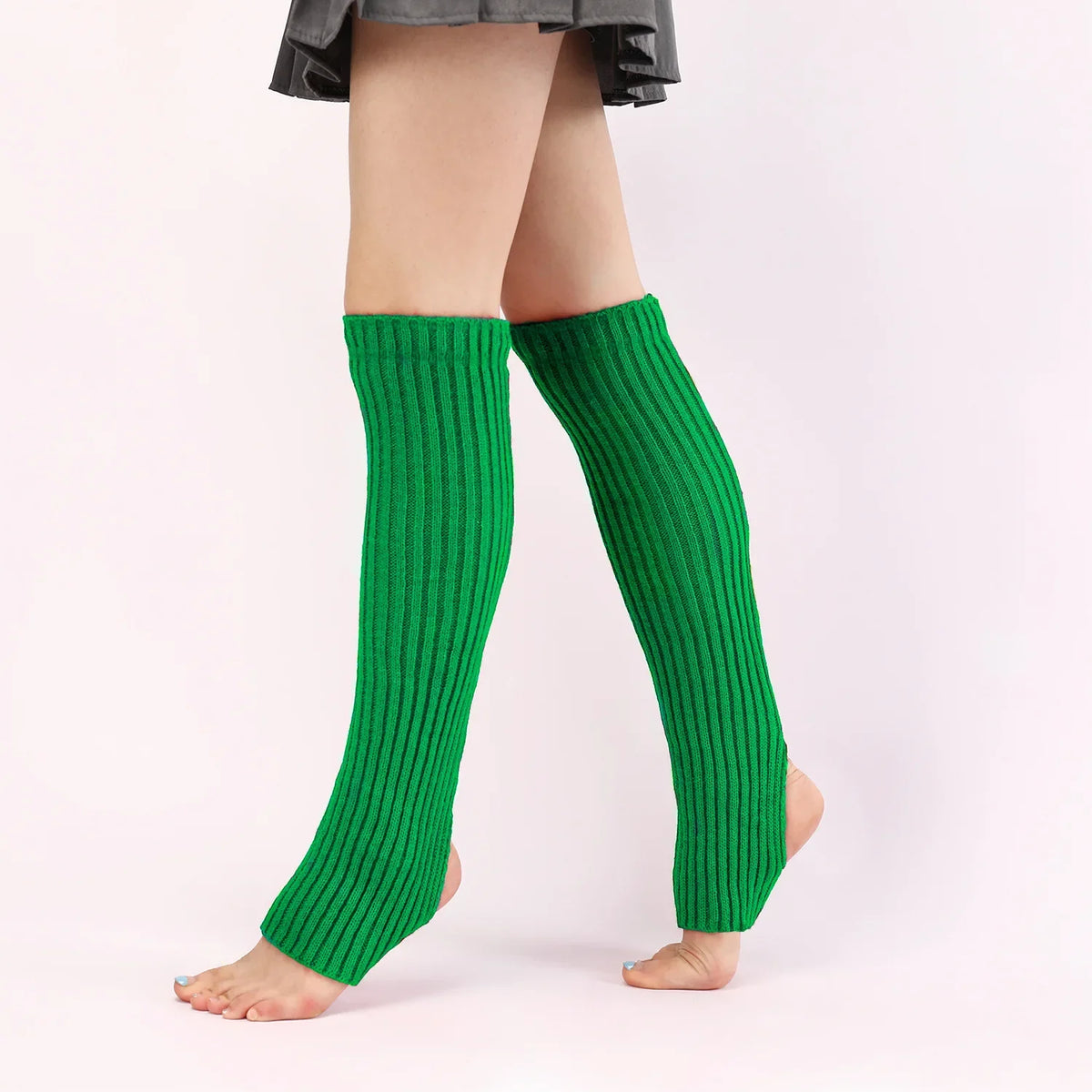 Solid Ribbed Leg Warmers with Slouchy Stirrup Shape