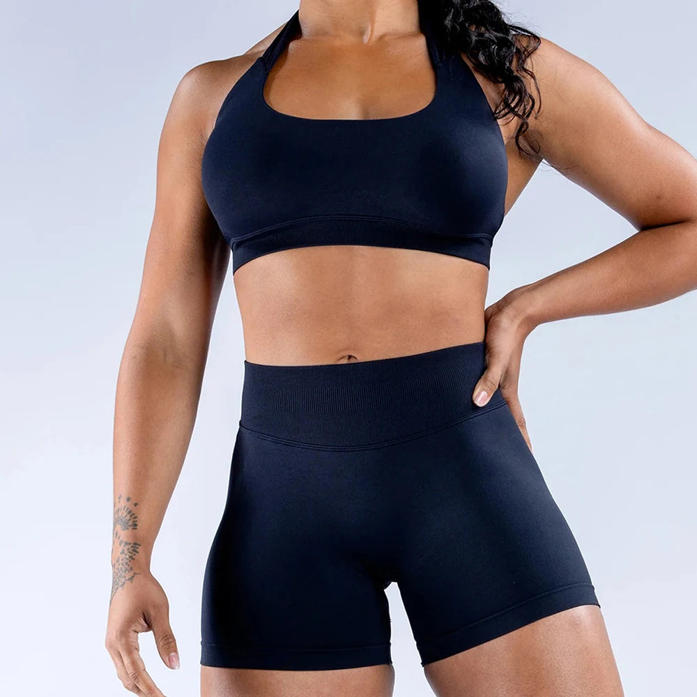 Women's Halter Bra And Shorts Yoga Set For Workout Outfits