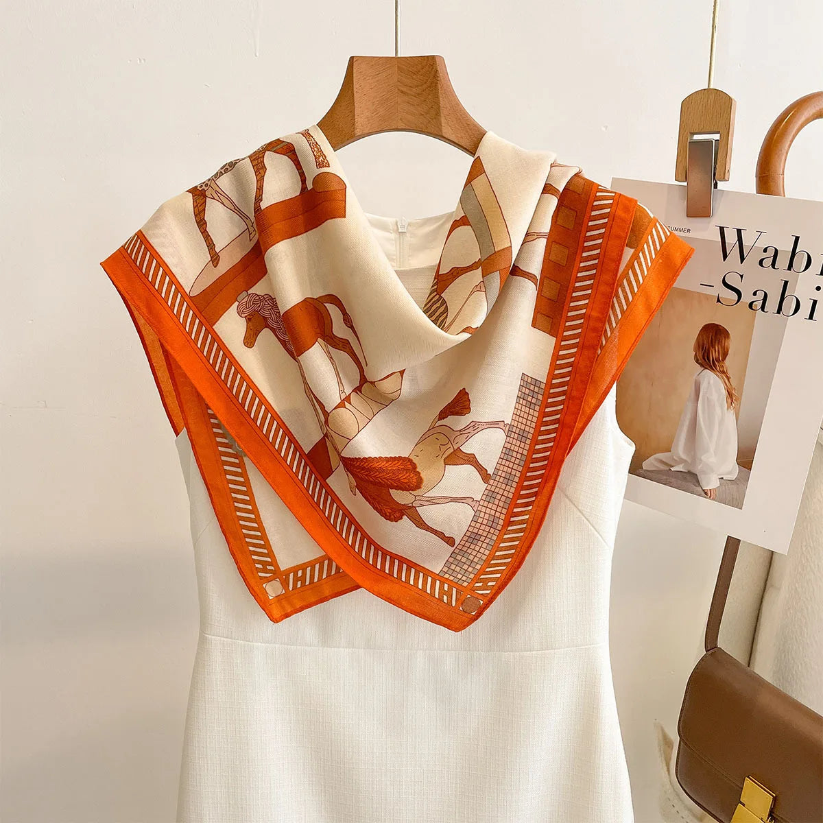 Printed Square Scarf with Polka Dot Pattern Options