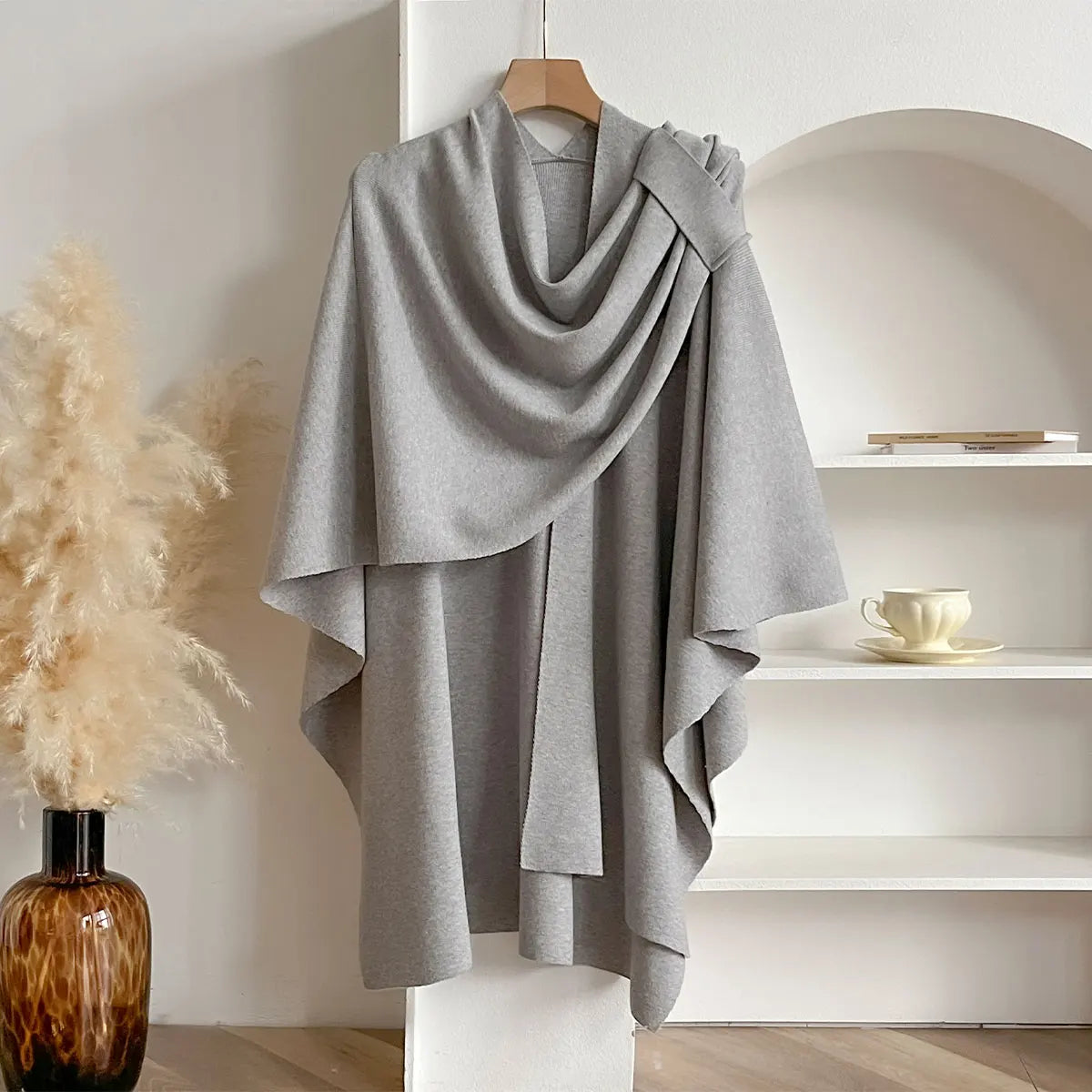Solid Asymmetric Draped Wrap Scarf for Layering over Outfits
