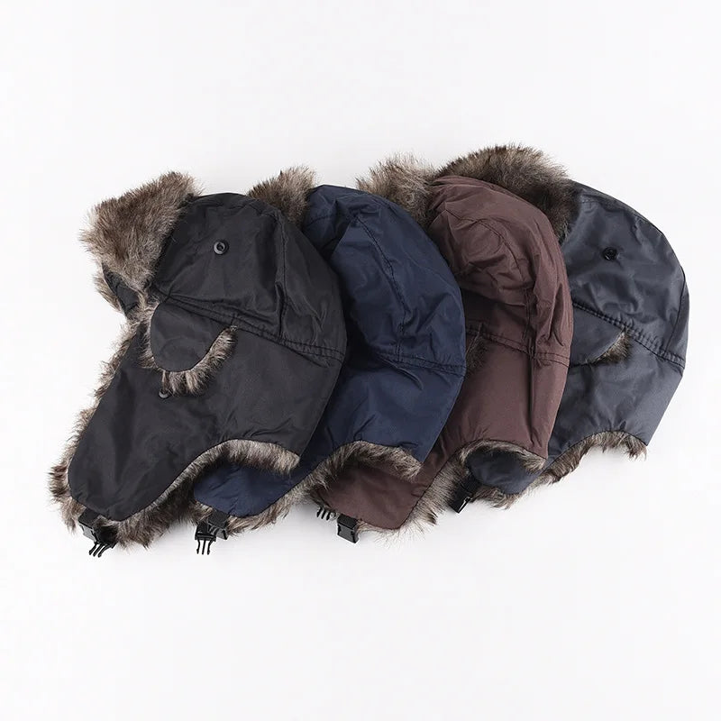 Trapper Hat with Ear Flaps and Plush Trim