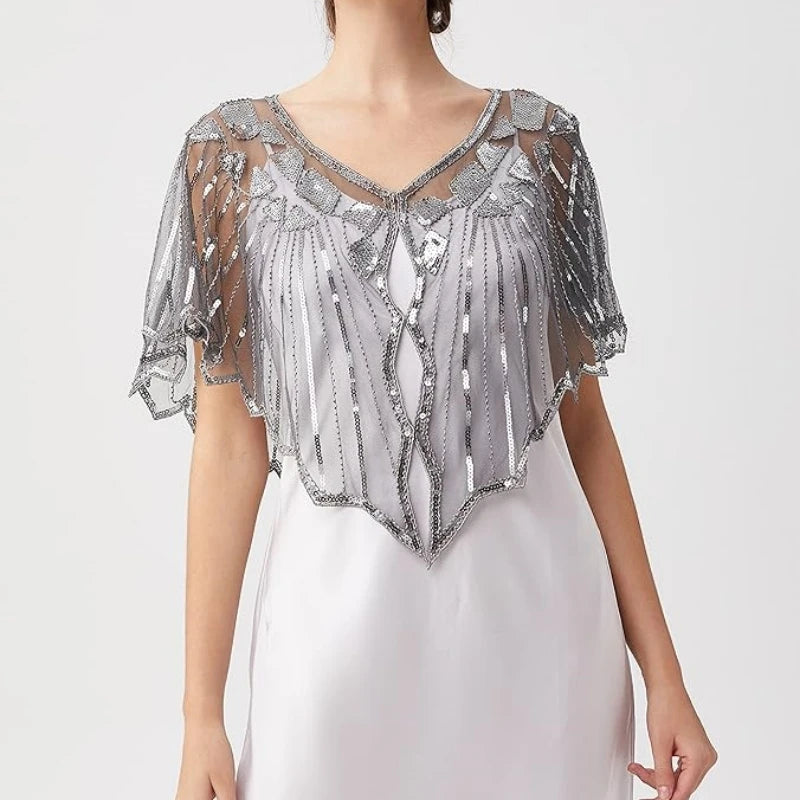 Beaded Sequin Capelet for Layering over Dresses and Tops
